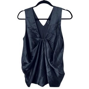 Club Monaco Navy Blue Sleeveless V Neck Ruched Silk Top Blouse M